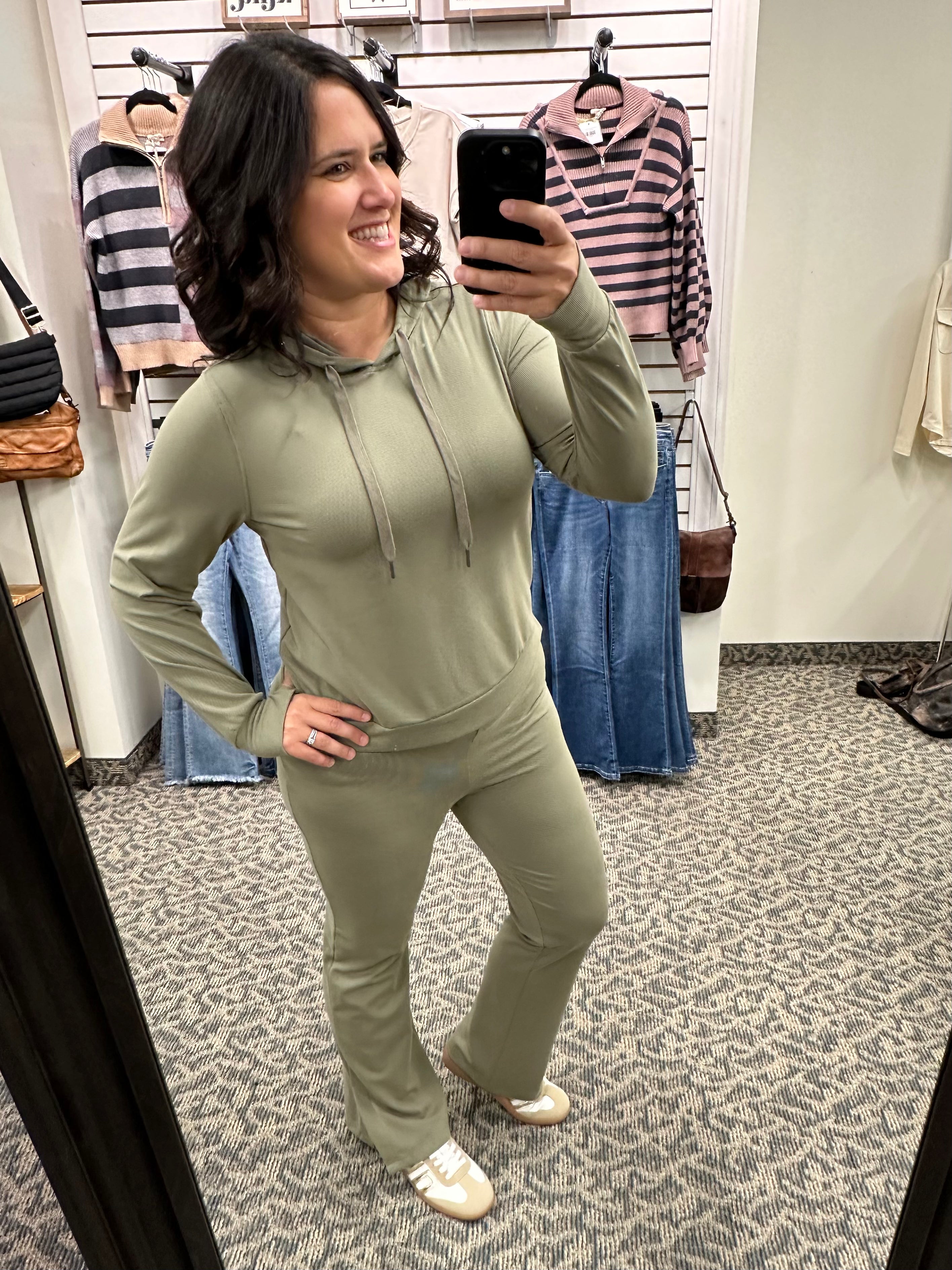 Vetiver Rib Izzy Hoodie Top- Sweatshirts THREAD & SUPPLY