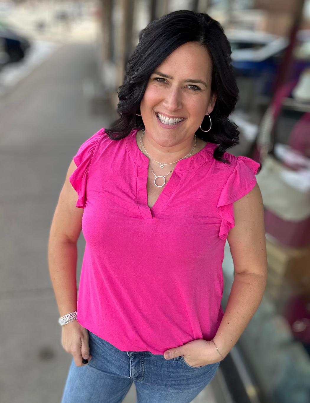 Pop Pink Lizzy Flutter Sleeve Top Tops- Blouses DEAR SCARLETT