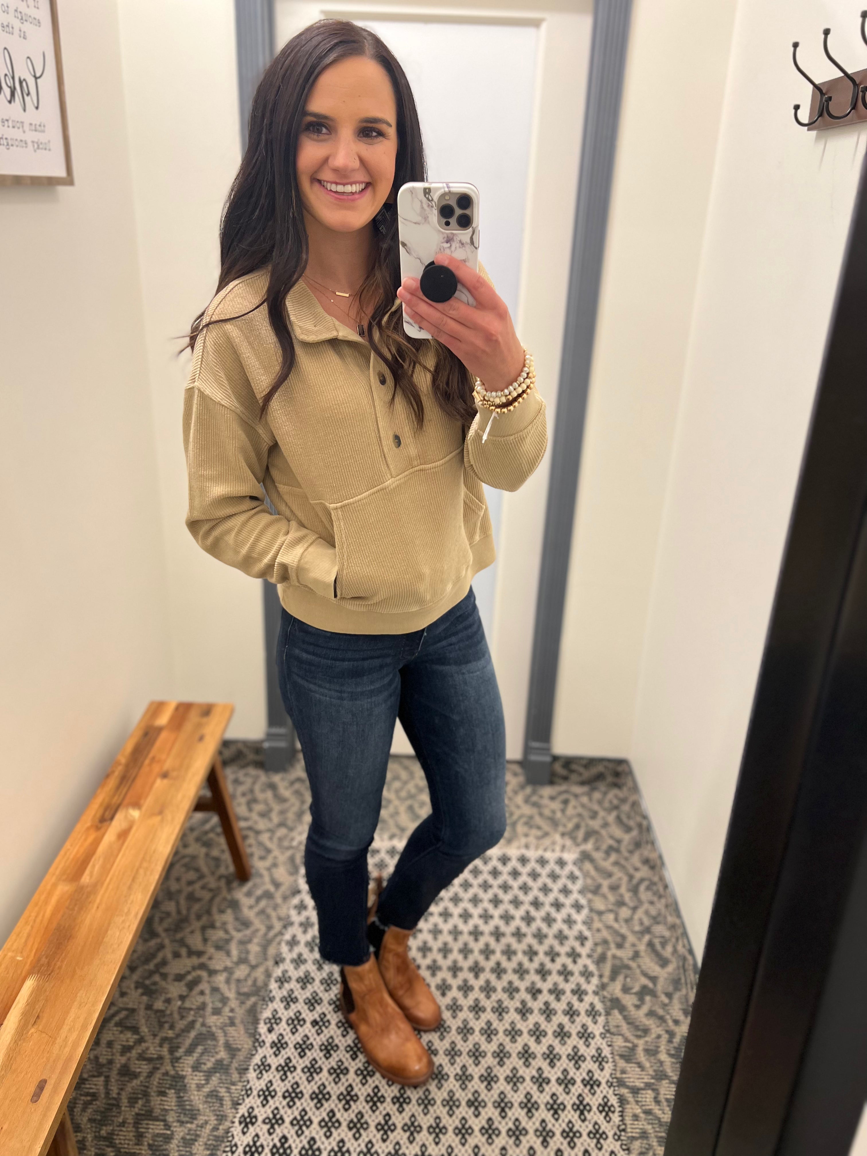 Khaki Jocelyn Pullover Top - Sweatshirt THREAD & SUPPLY