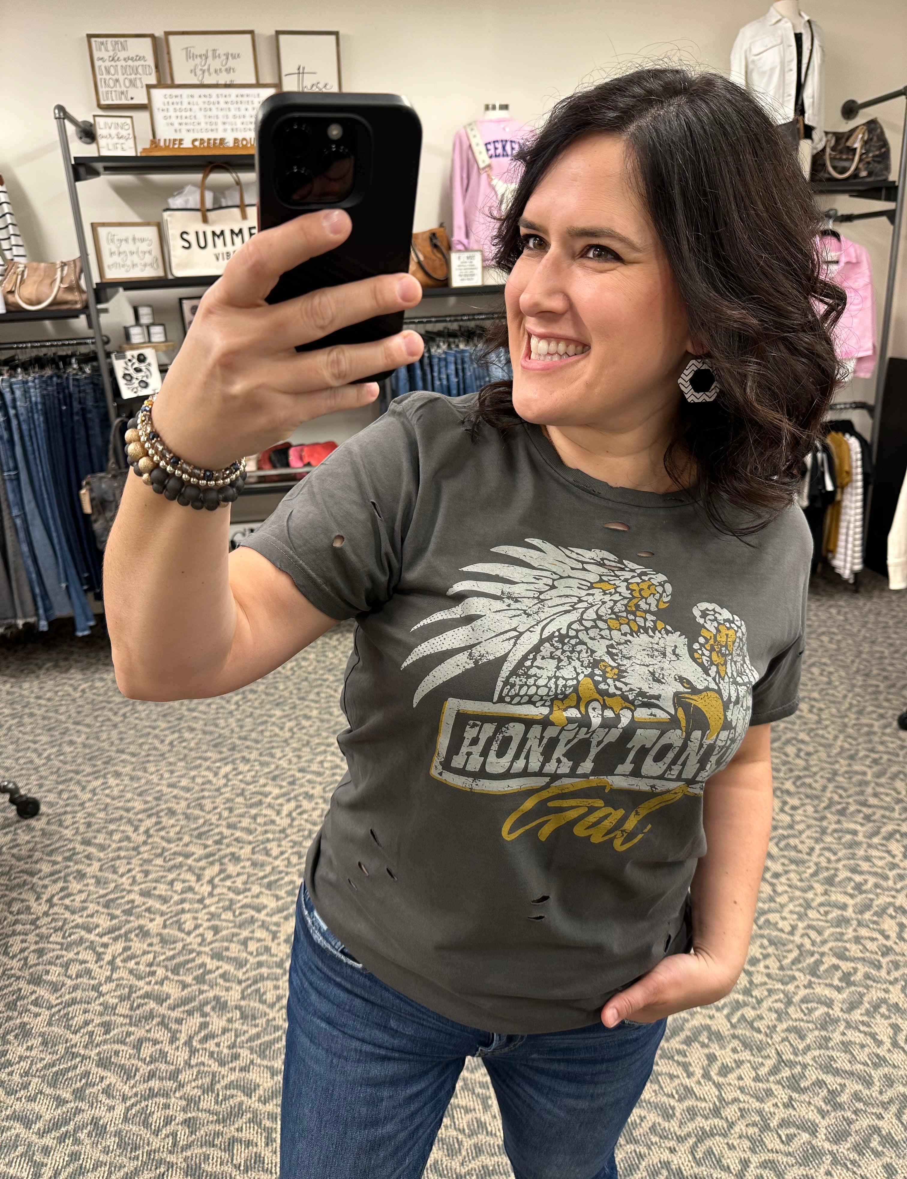 Honky Tonk Gal Distressed Tee Tops- Tees Country Deep