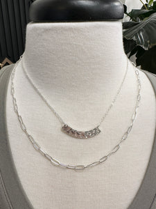 Worn Silver Curved Bar Circle Necklace