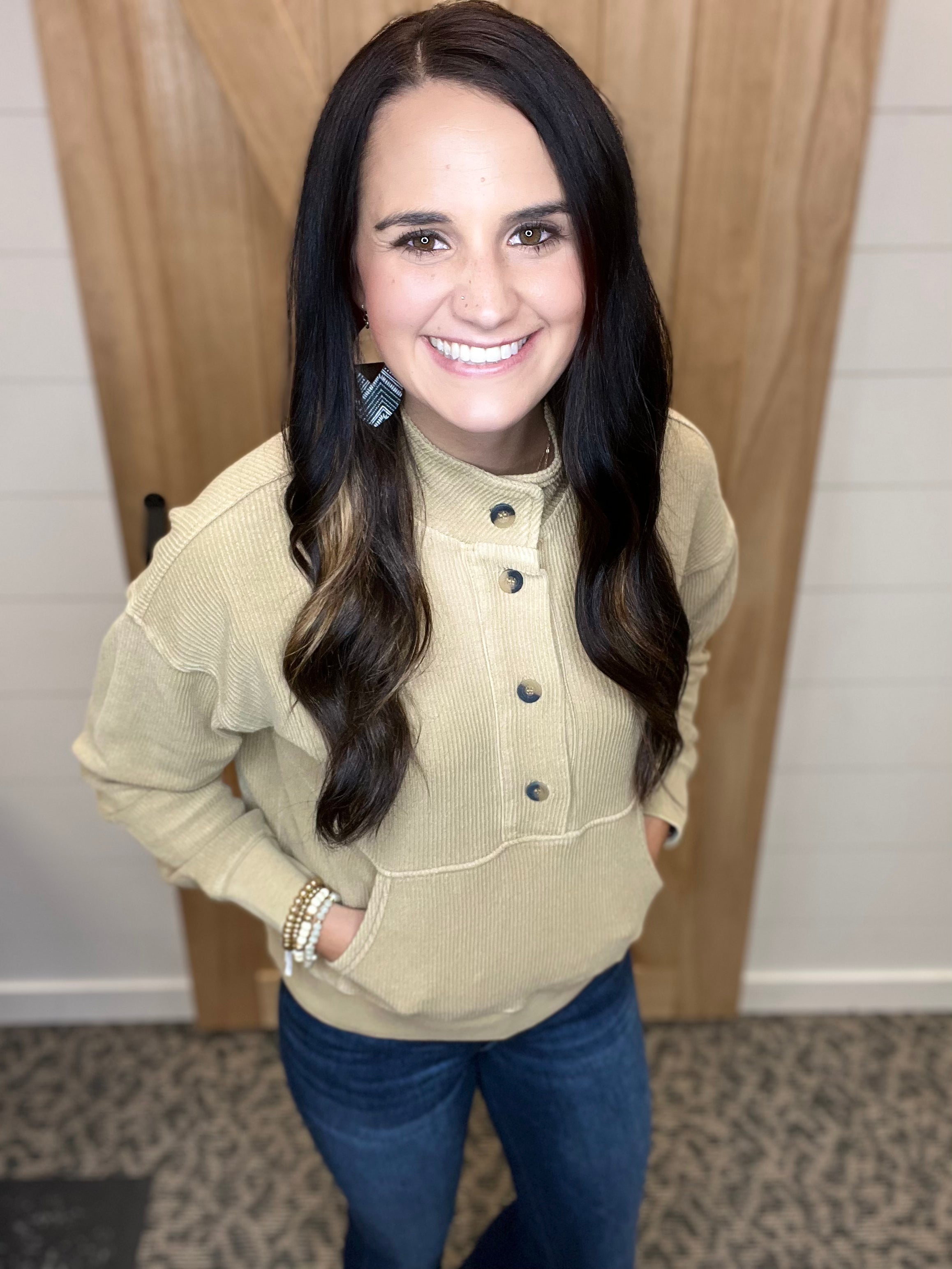 Khaki Jocelyn Pullover Top - Sweatshirt THREAD & SUPPLY