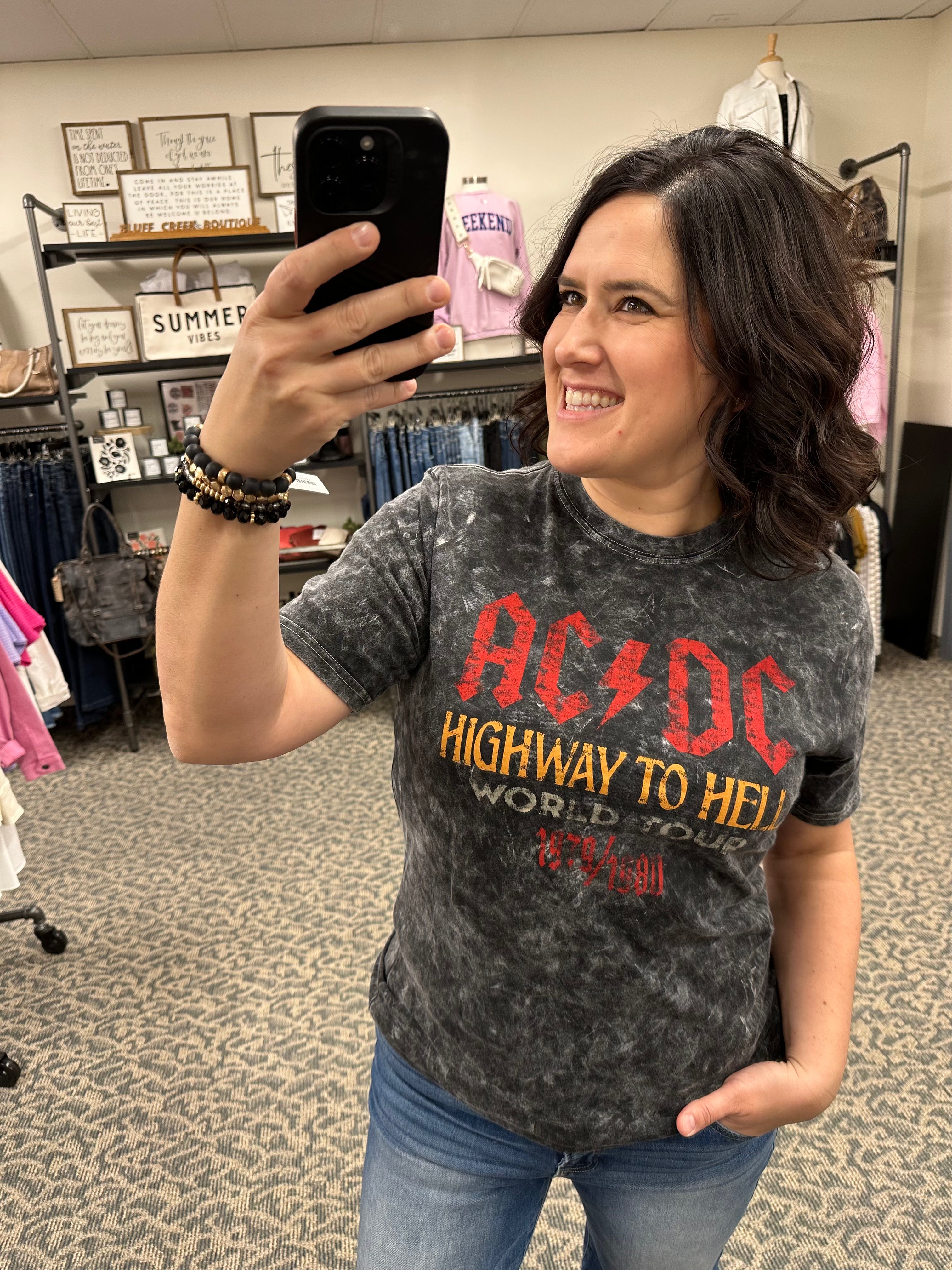 AC/DC Black Mineral Tee Tops- Tees AMERICAN NEEDLE