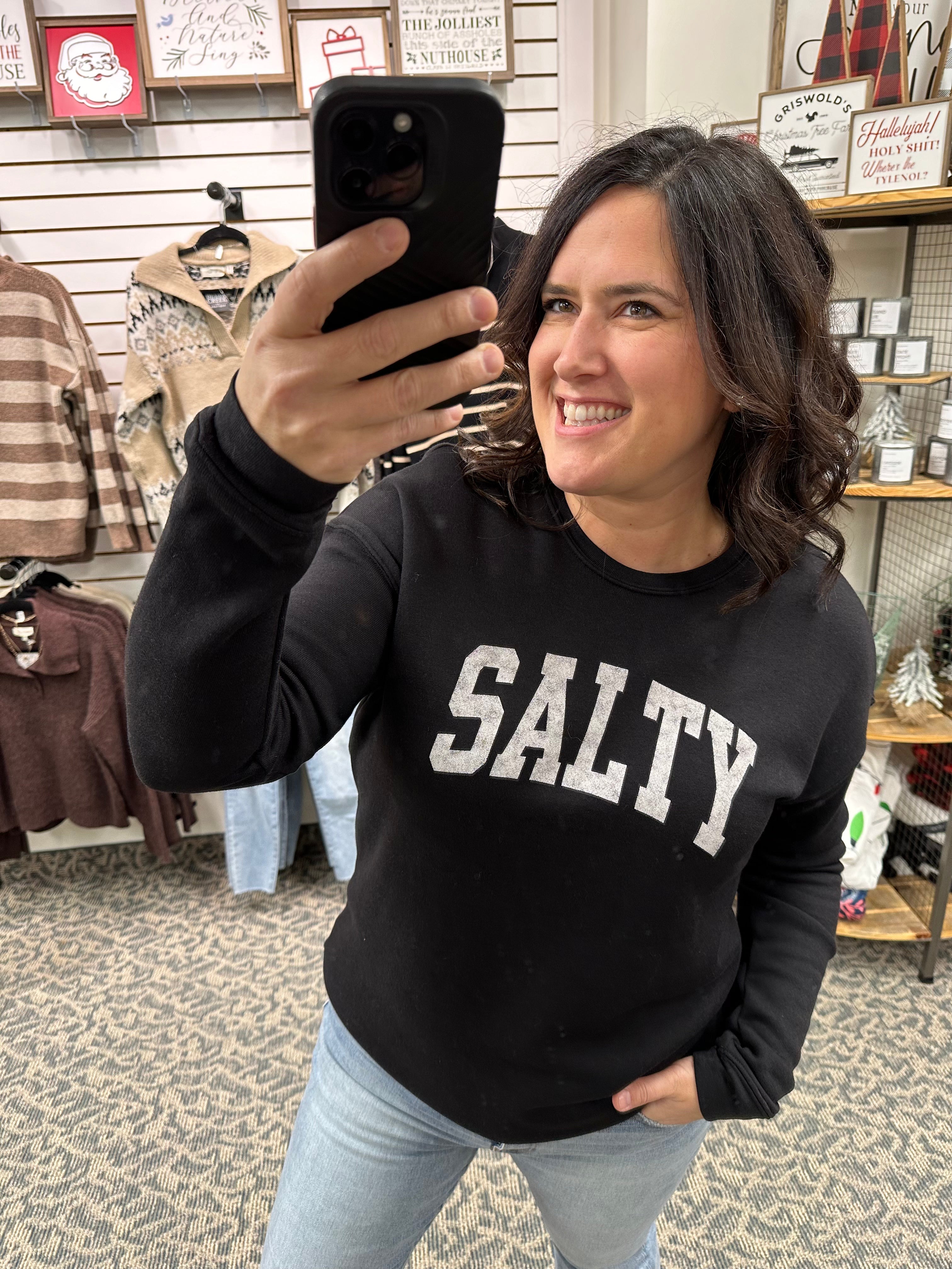 Black Salty Sweatshirt Top- Sweatshirt OAT COLLECTIVE
