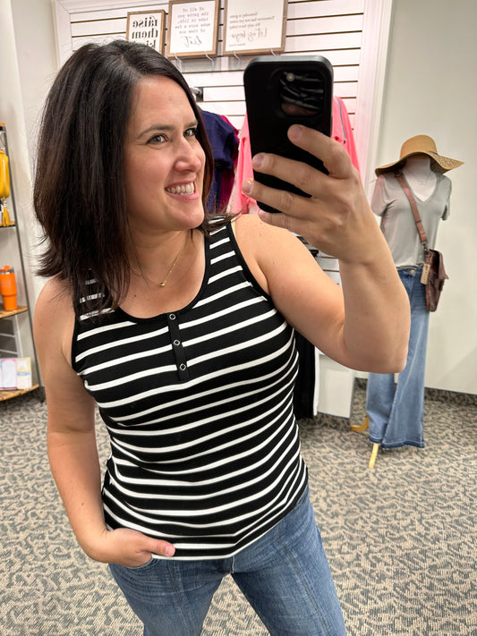 Black/white Henley Striped Tank