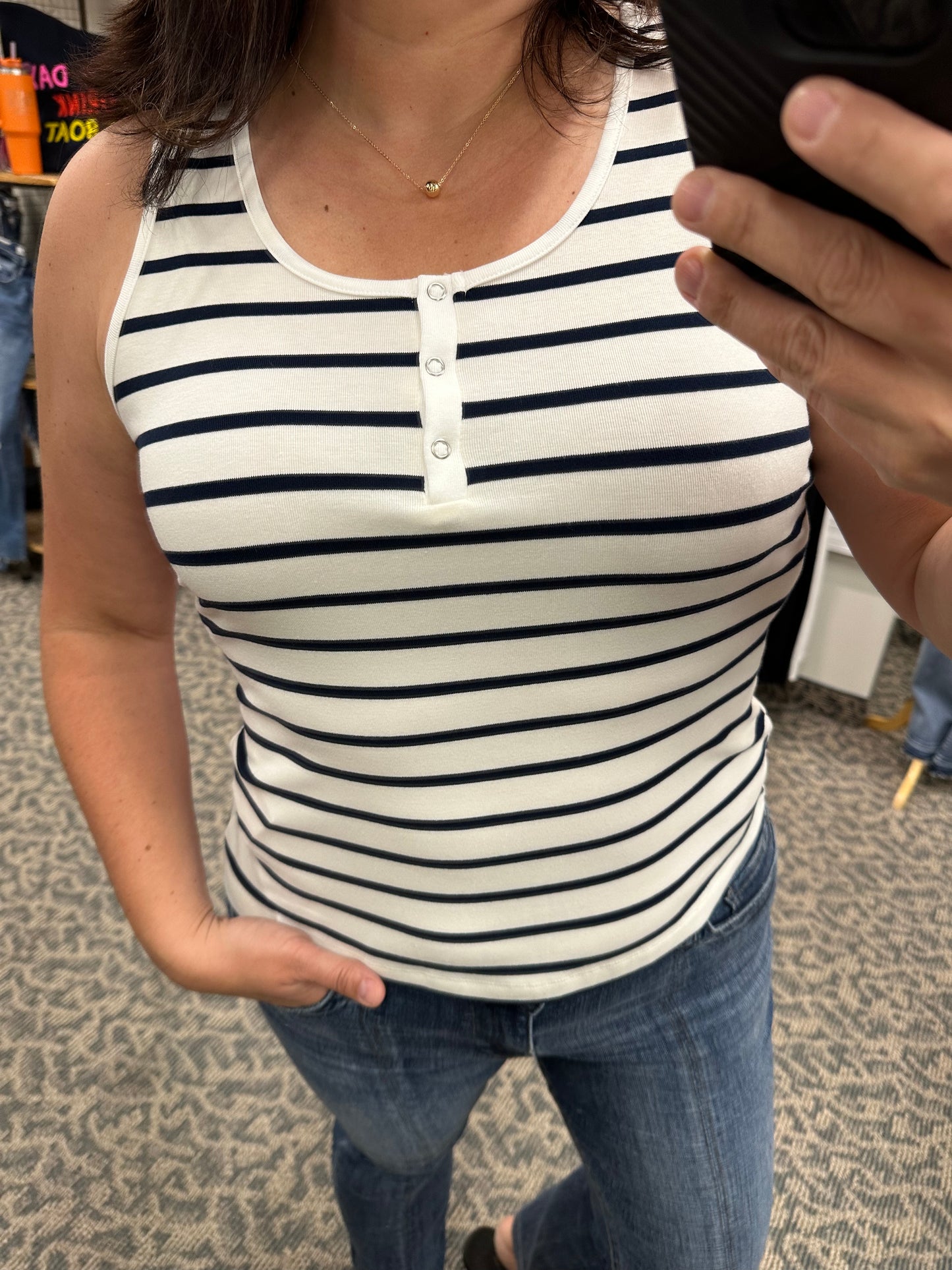 Navy/white Henley Striped Tank