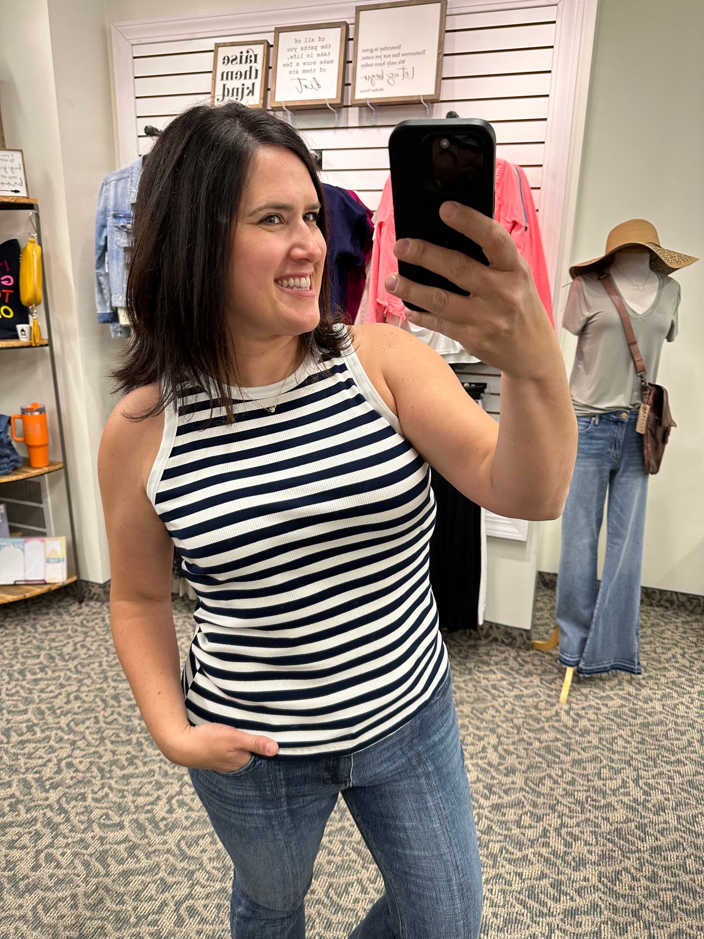 Navy and White Striped Rib Tank