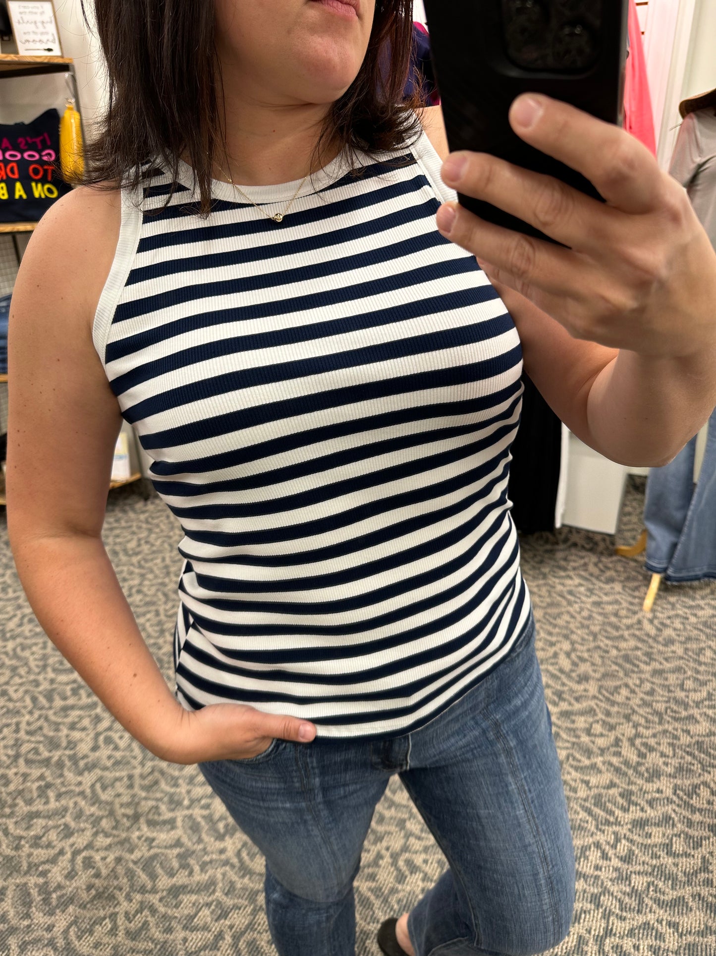 Navy and White Striped Rib Tank