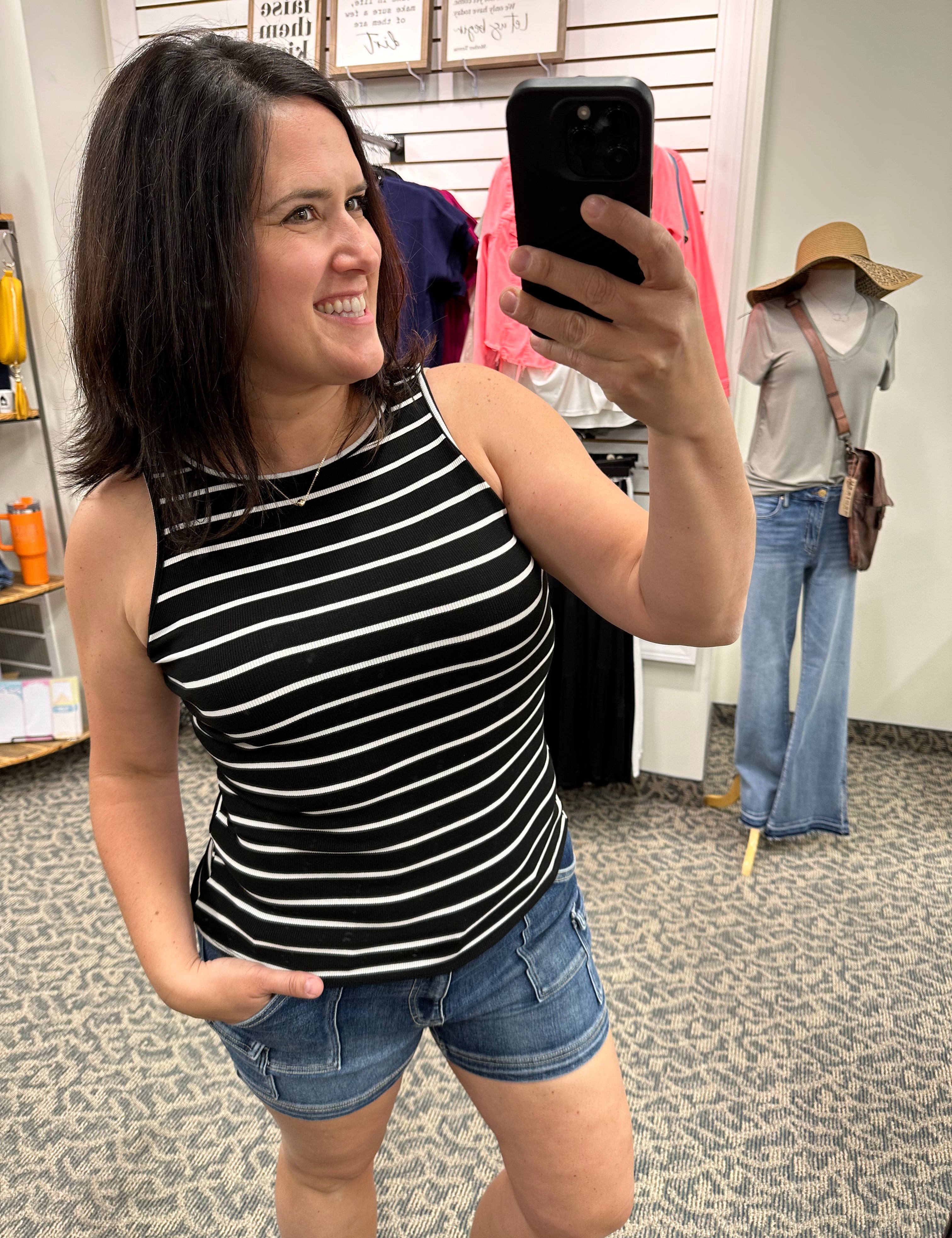 Black/Ivory Ribbed Tank Tops- Tanks STACCATO