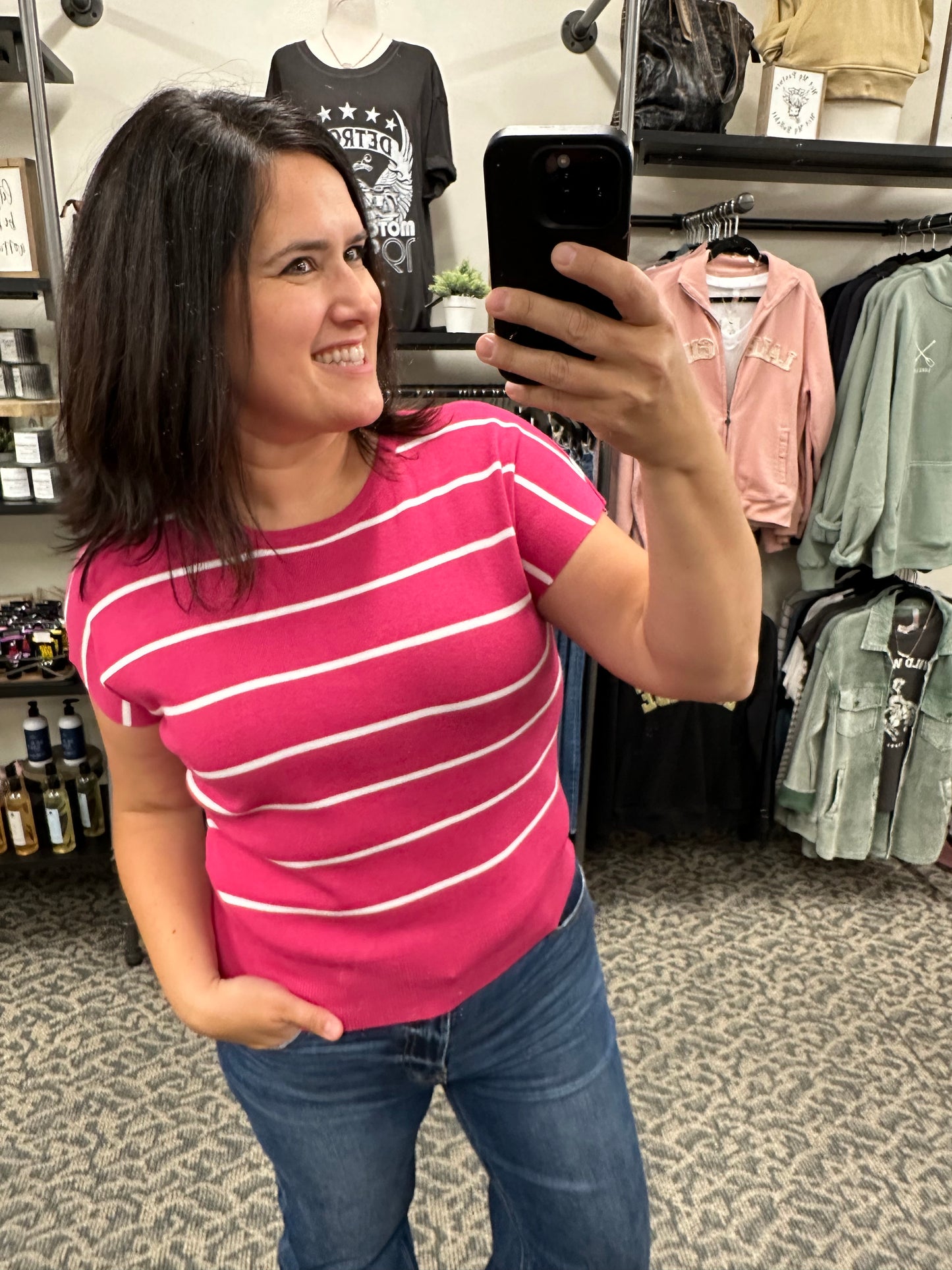 Fuchsia/white Stripe  Sweater Top