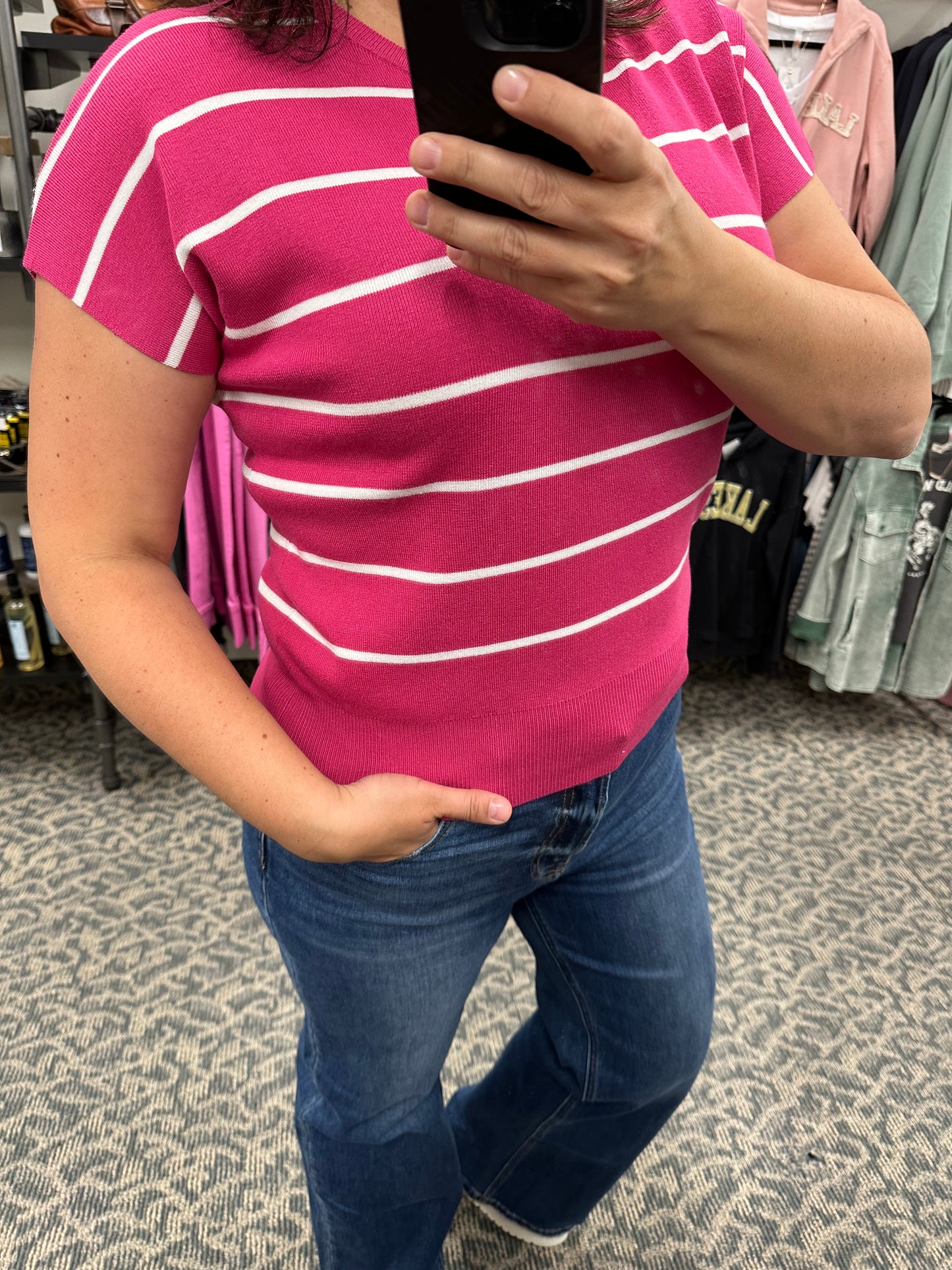 Fuchsia/white Stripe  Sweater Top