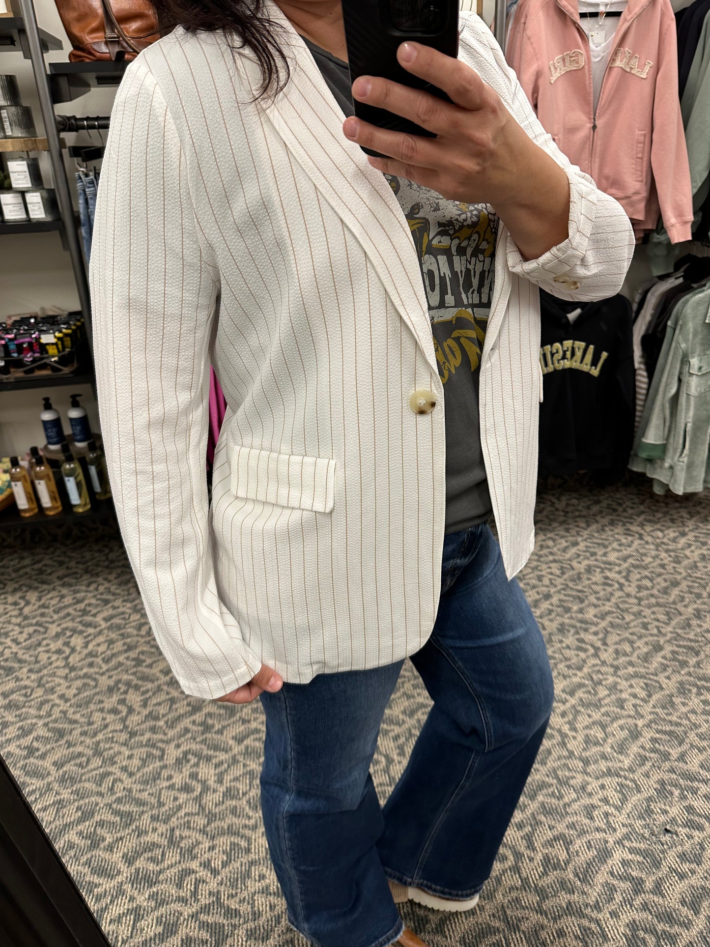 Off White Striped Blazer