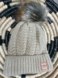 Tan Cable Knit Pom Hat