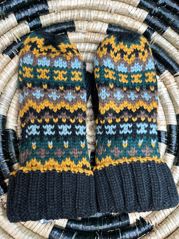 Black Pattern Knit MIttens