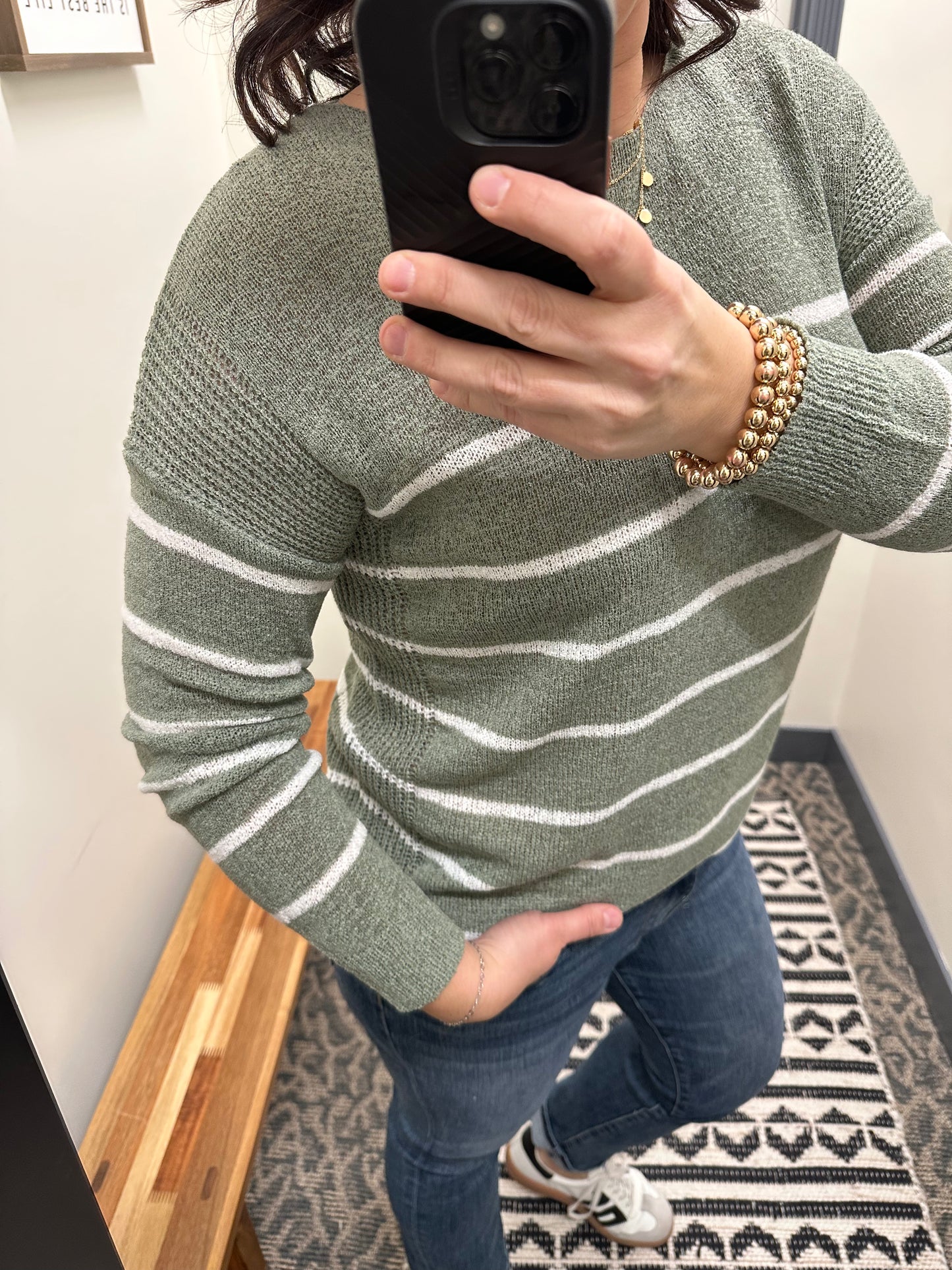 Avocado Relaxed Striped Lightweight Sweater