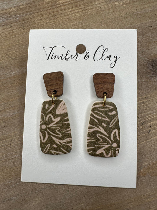 Trapezoid Olive Clay Earrings