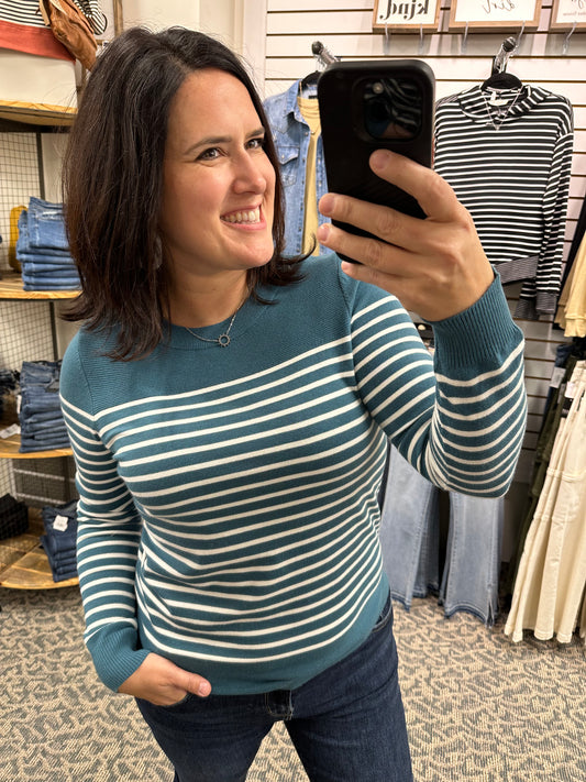 Teal Striped Long Sleeve Sweater