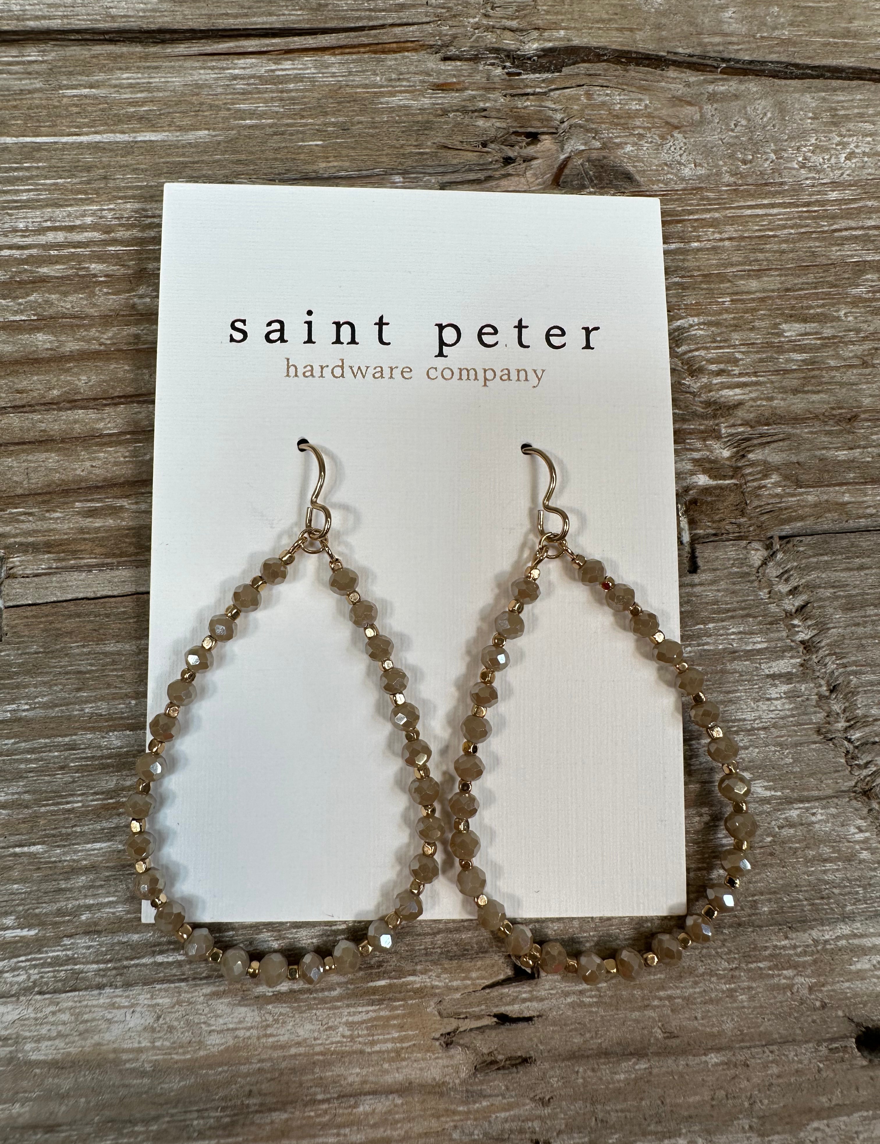 Taupe Crystal Beaded Teardrop Earrings Jewelry - Earrings St. Peter Hardware