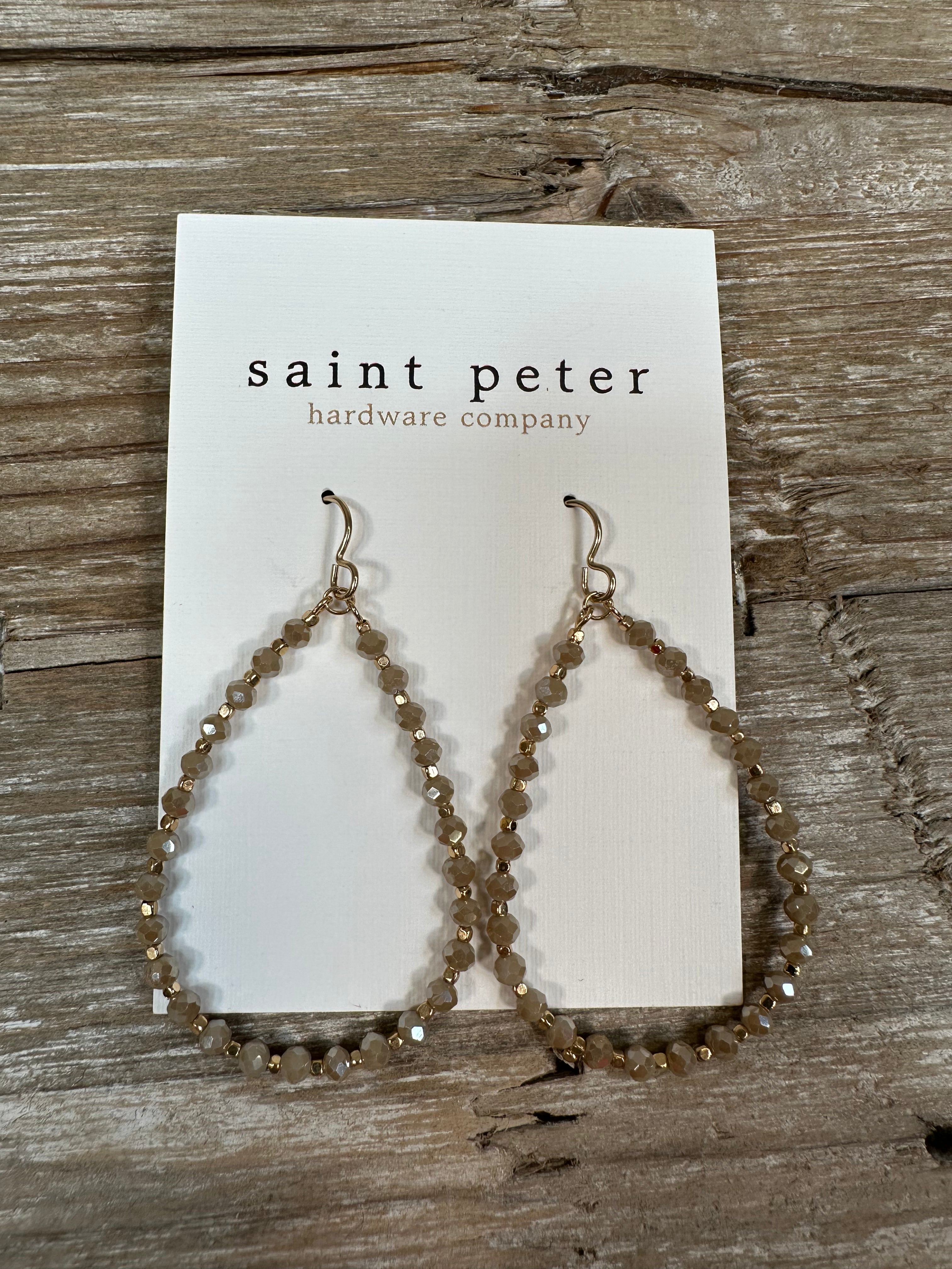 Taupe Crystal Beaded Teardrop Earrings Jewelry - Earrings St. Peter Hardware