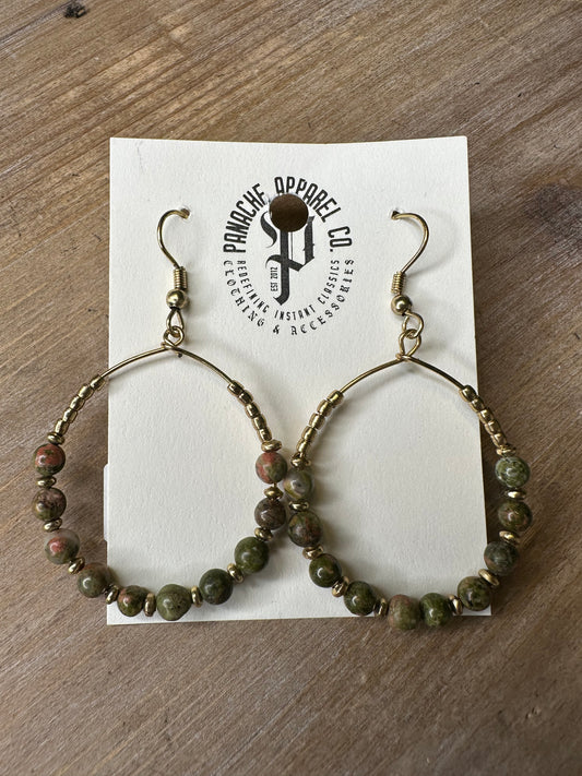 Green/Gold Dangle Hoop Earrings