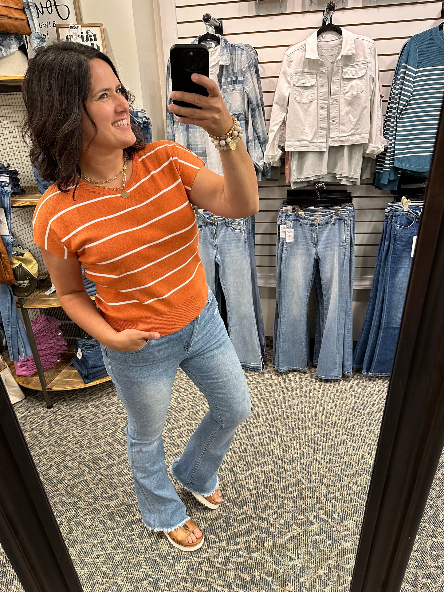 Orange/white Stripe Sweater Top