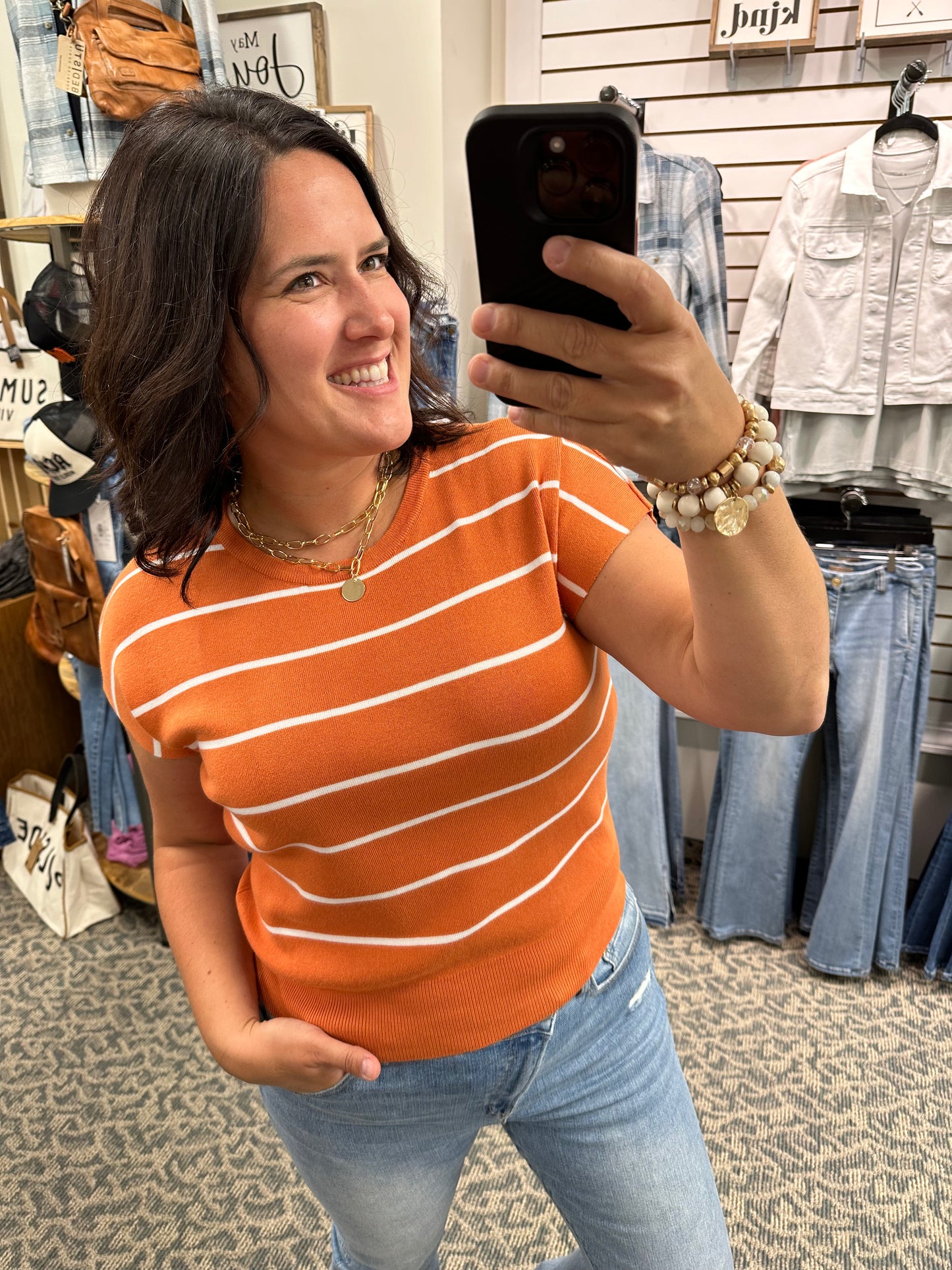 Orange/white Stripe Sweater Top