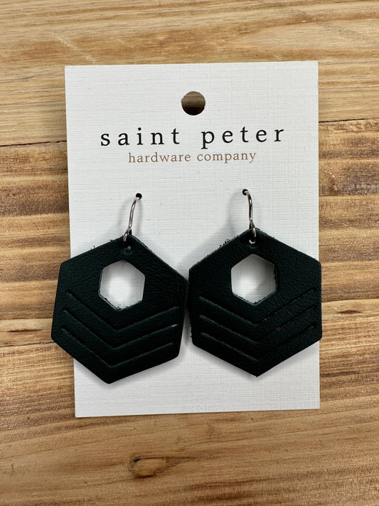 Green Hexagon Earrings