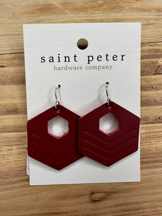 Burgundy Hexagon Earrings