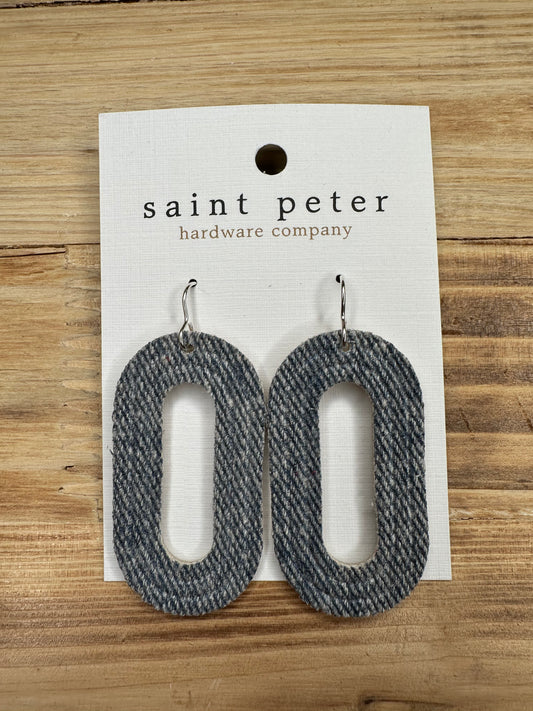 Large Denim Oval Earring