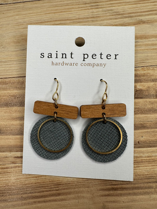 Wood Bar Slate Circle Earrings