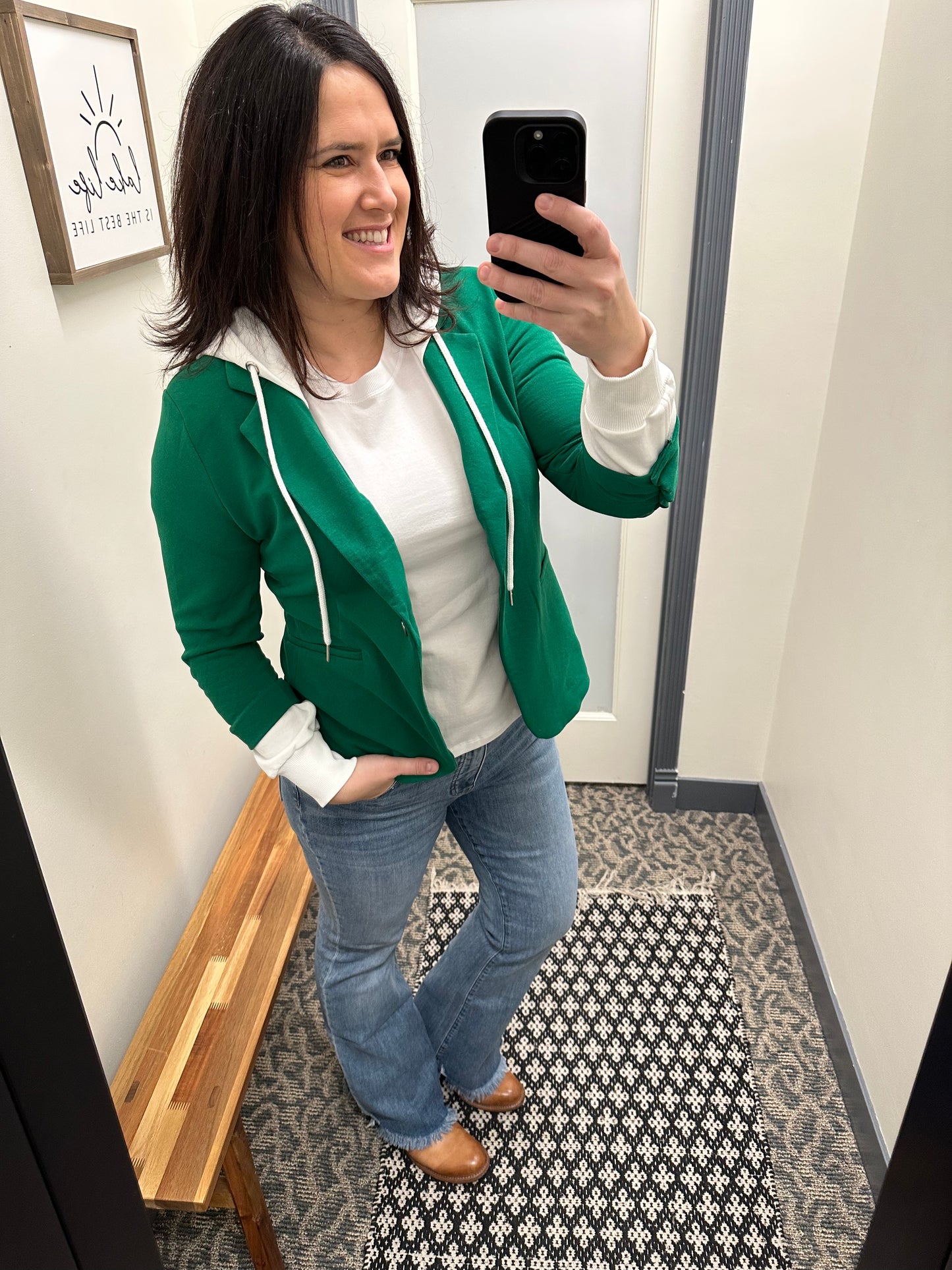 Kelly Green Terry Blazer With Hoodie