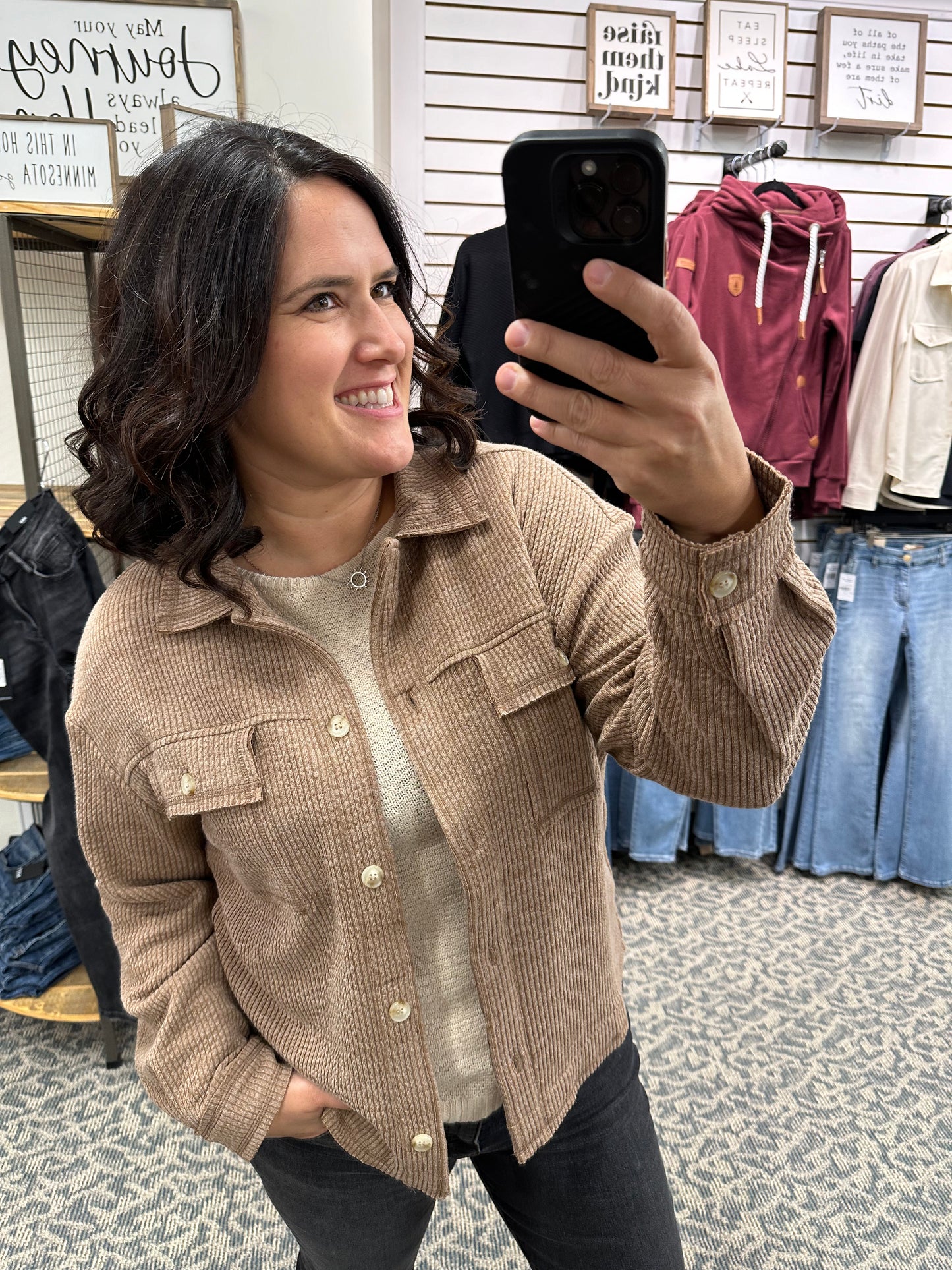 Taupe Ribbed Button Down Shacket