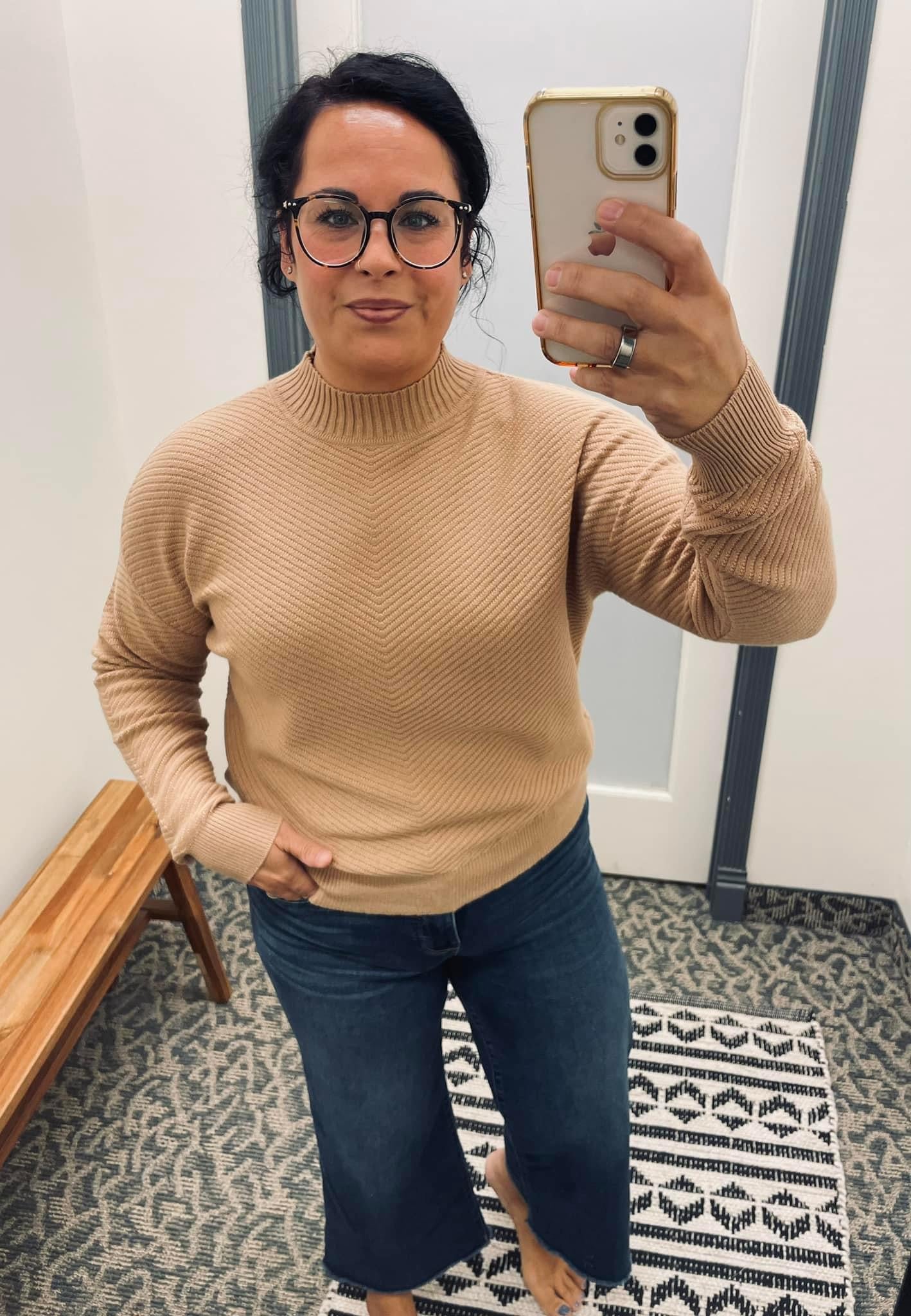 Camel Ribbed Mockneck Sweater