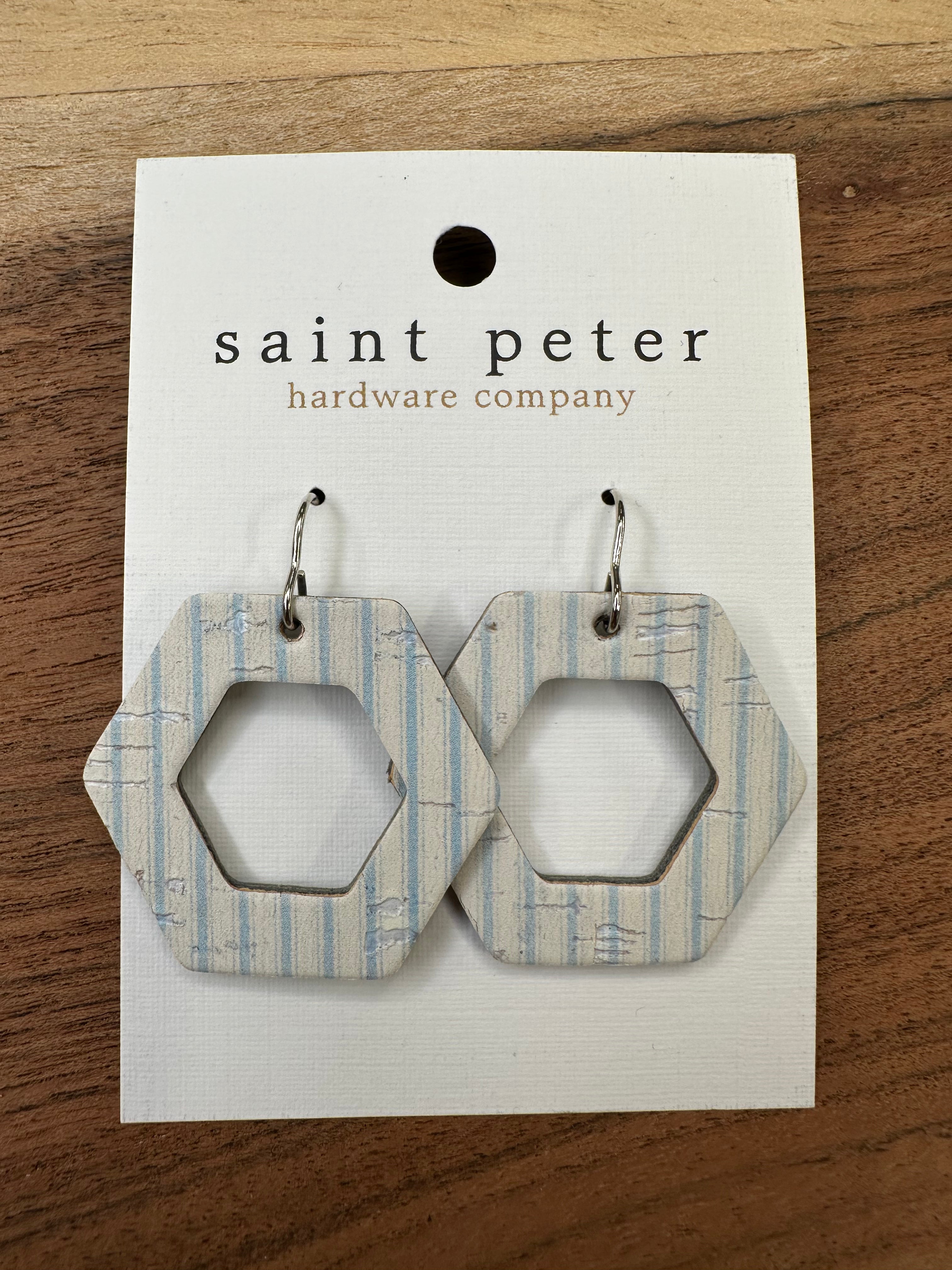 Blue and White Stripe Hexy Earrings Jewelry - Earrings St. Peter Hardware