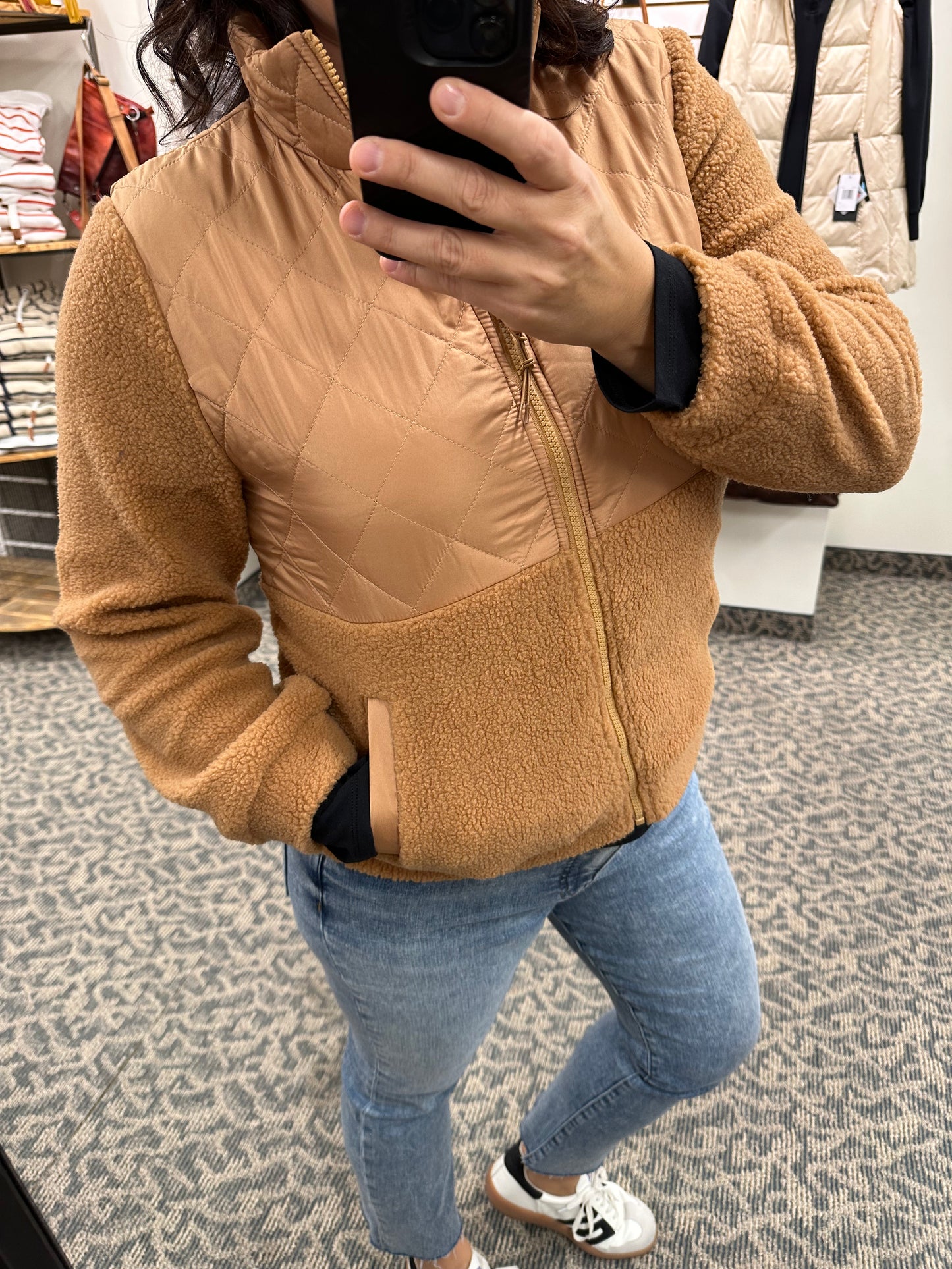 Camel Quilted Fleece Jacket