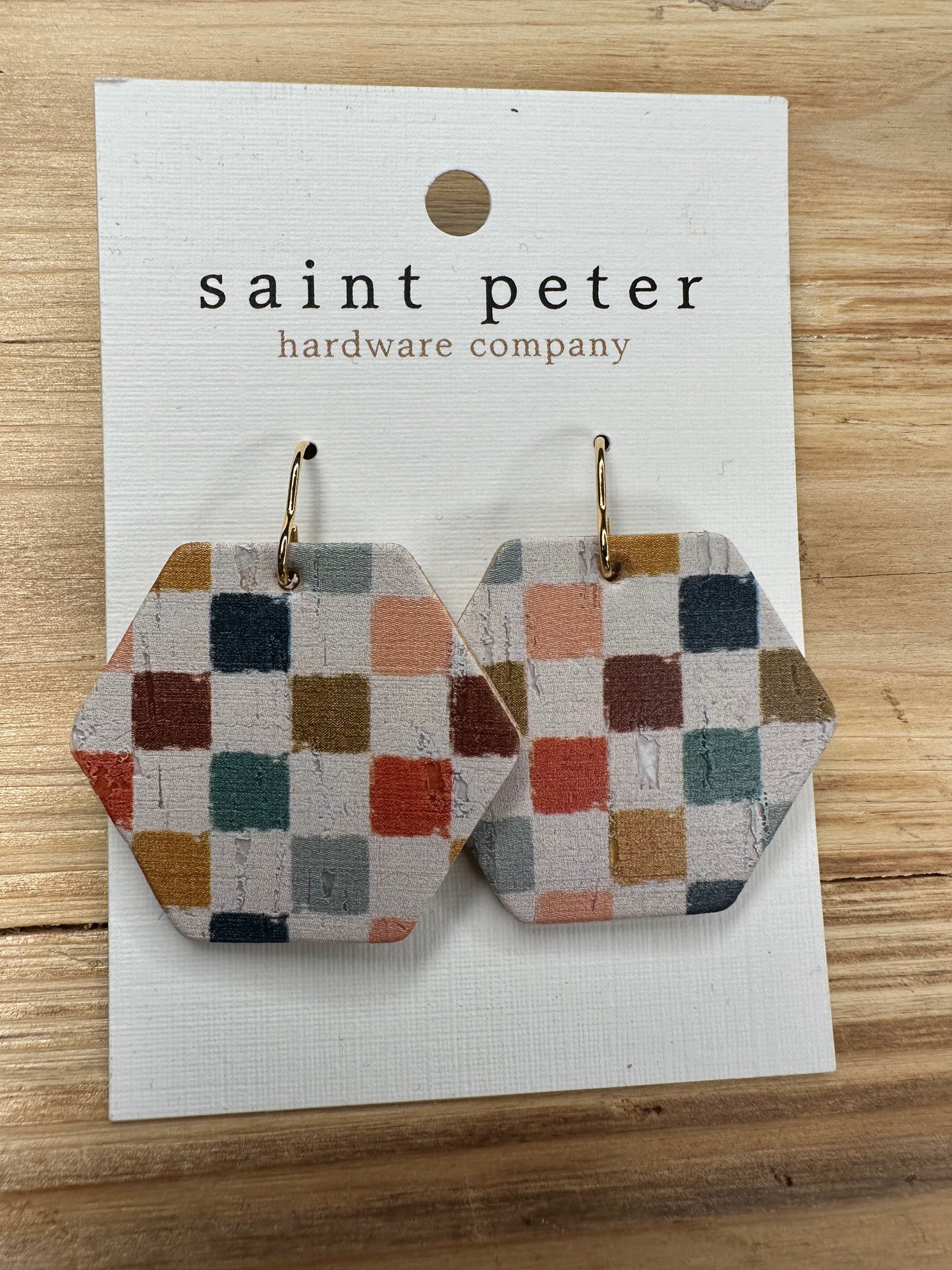 Geo Print Hexagon Earrings