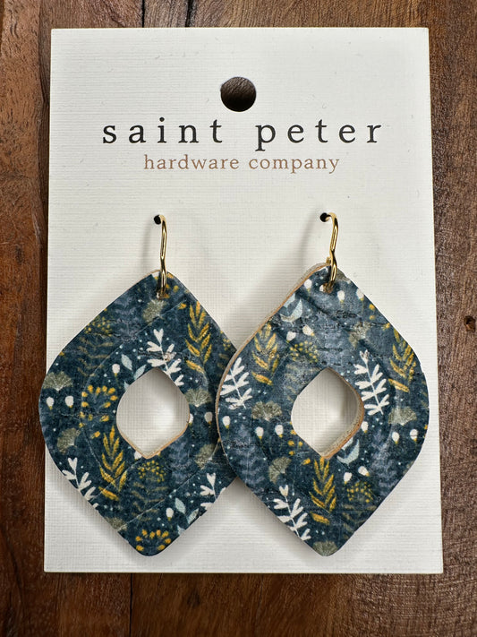 Navy Floral Print Earrings