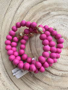 Hot Pink Wood Bead Bracelet