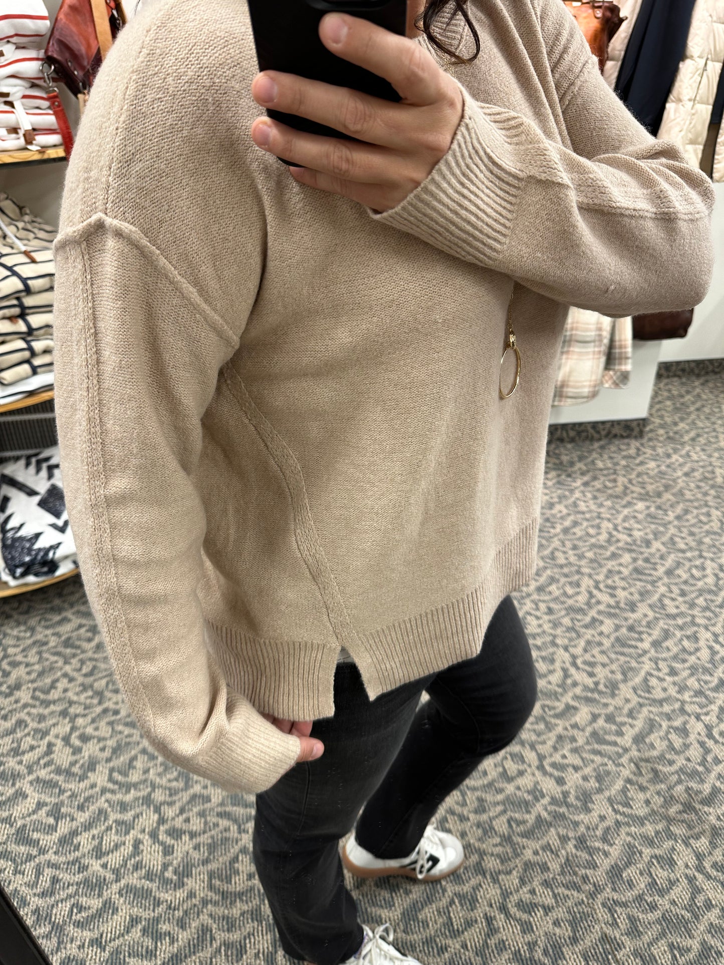 Sand Wide Crew Neck Sweater