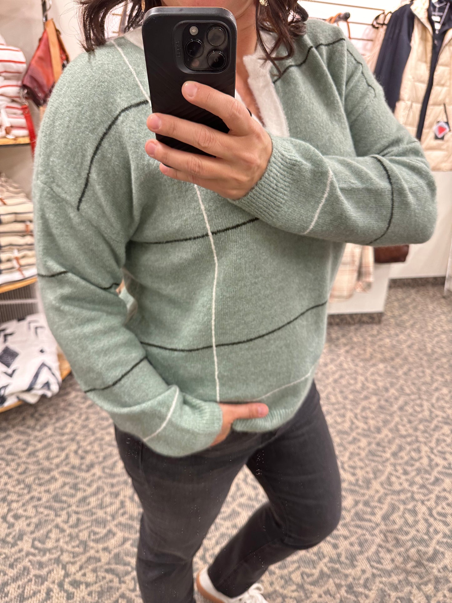 Mint Checked Henley Sweater