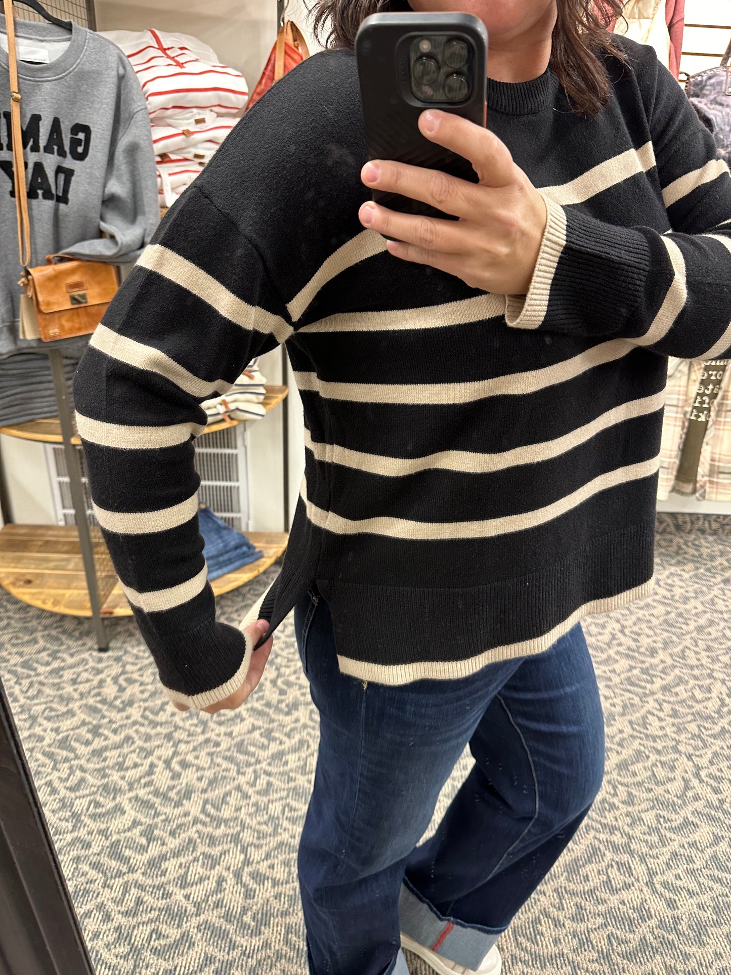 Black Striped Crew Neck sweater