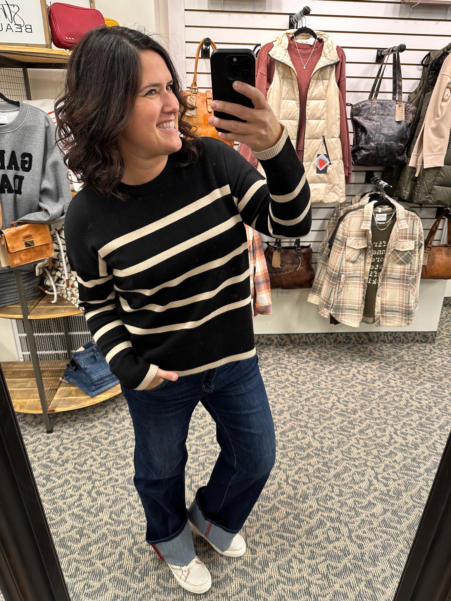 Black Striped Crew Neck sweater