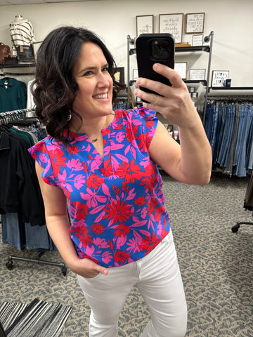 Royal Blue and Pink Floral Top