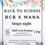 BINGO 9-25 BINGO TICKETS Bluff Creek Boutique