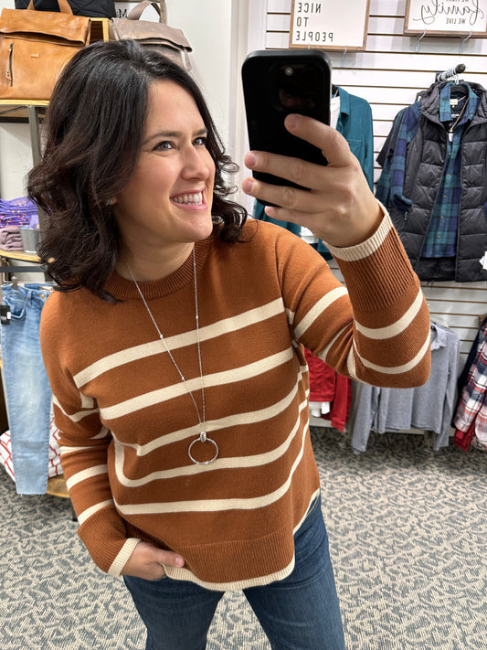 Toffee Striped Crew Neck sweater