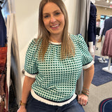 Mint Puff Sleeve Striped Contrast Knit Top