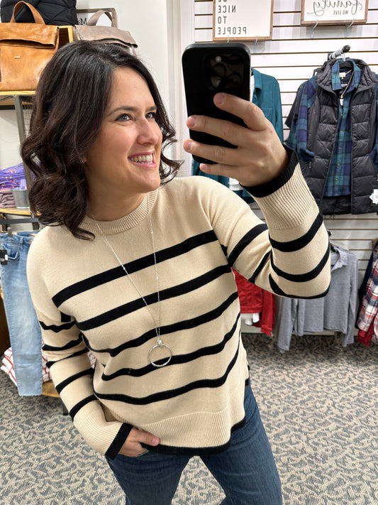 Almond Striped Crew Neck sweater