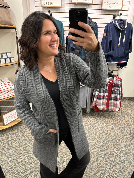 Charcoal Herringbone Cardigan