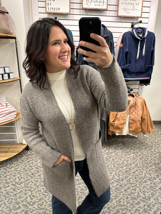 Taupe Herringbone Cardigan