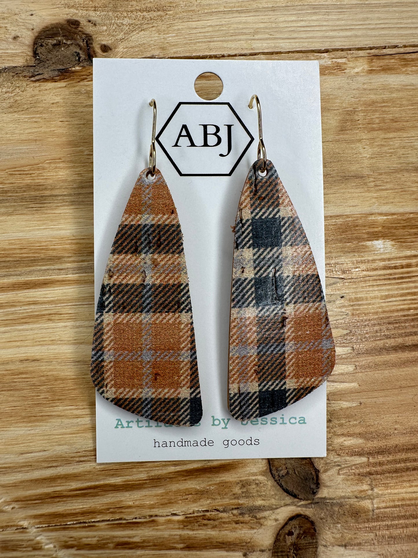 Autumn Plaid Leather Earrings